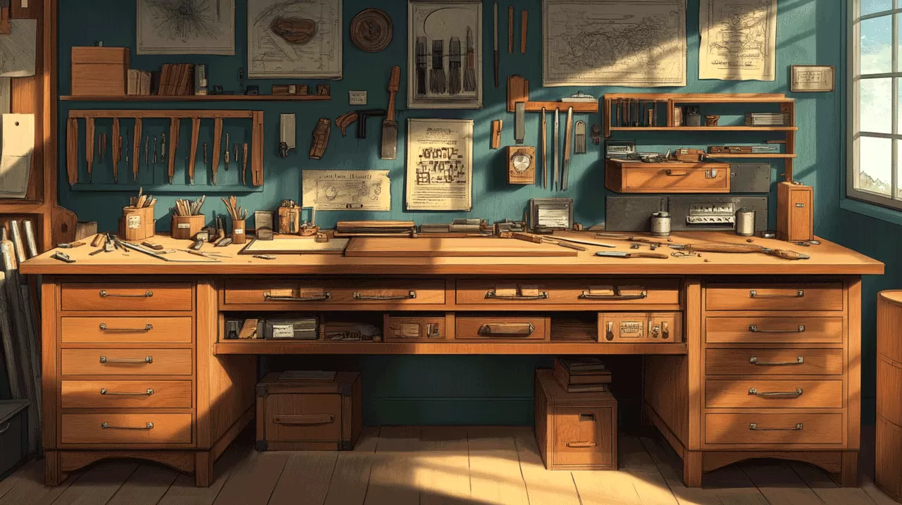 Craftsperson's workbench with six tools representing different sources of knowledge for building an information ecology